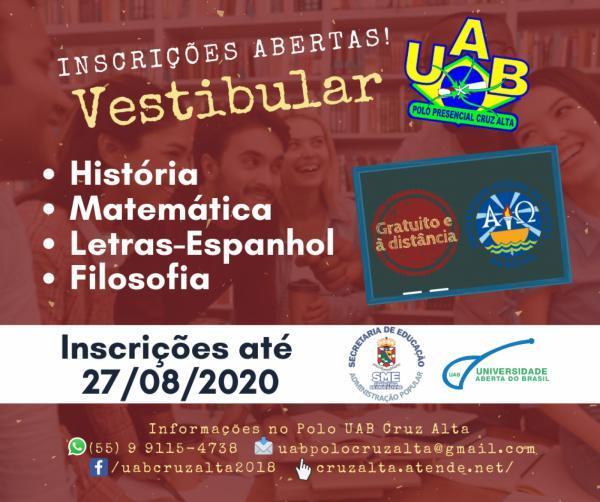 Encerram hoje as inscrições para o vestibular na UAB Cruz Alta