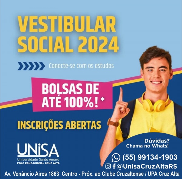 Unisa abre inscrições para o Vestibular Social com bolsas 100% gratuitas