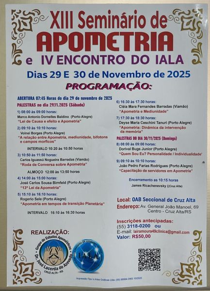 COMEÇA HOJE> Seminário de Apometria reúne estudiosos em Cruz Alta 