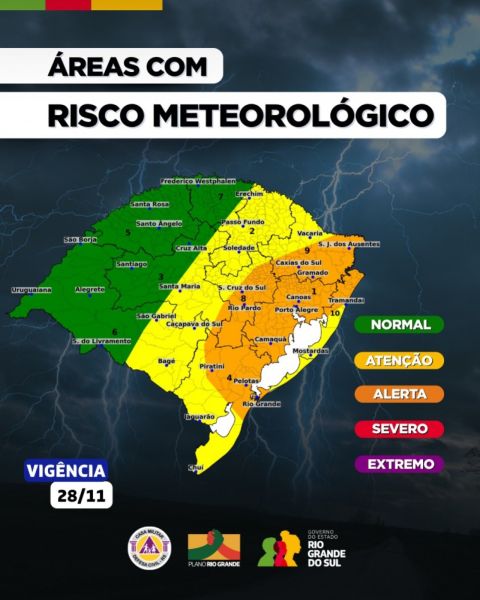 Risco de granizo e temporais na sexta; Cruz Alta não está na região de risco