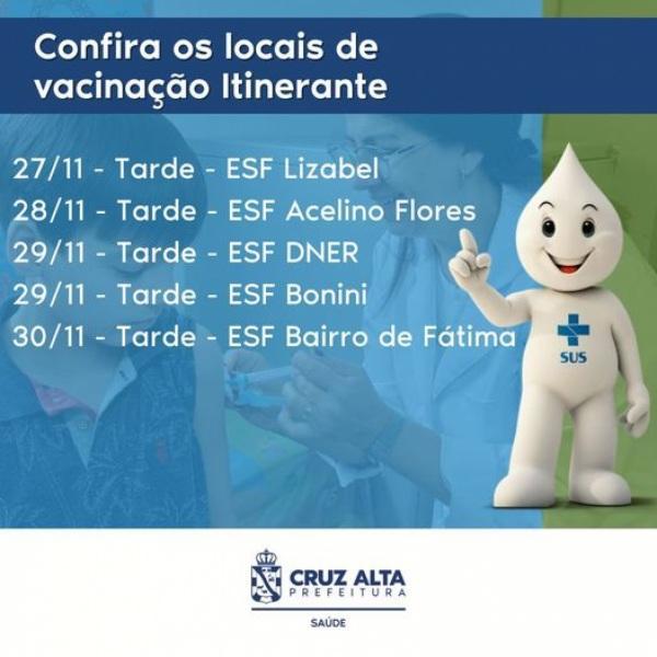 Cruz Alta segue com vacinação itinerante nesta semana; confira o cronograma
