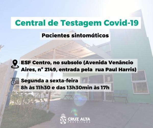 Central de testagem COVID-19 está em funcionamento em Cruz Alta na ESF Centro