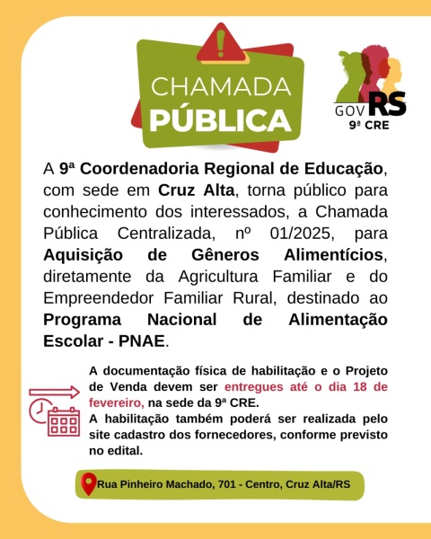 9ªCRE abre Chamada Pública para aquisição de alimentos da agricultura familiar