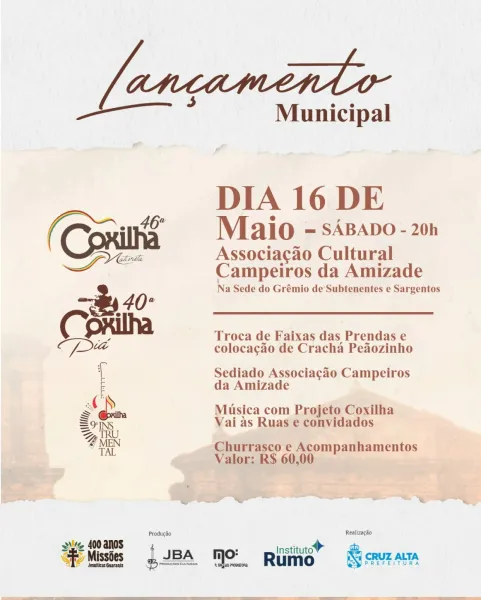 EM MAIO> Coxilha Nativista terá lançamento municipal com programação cultural