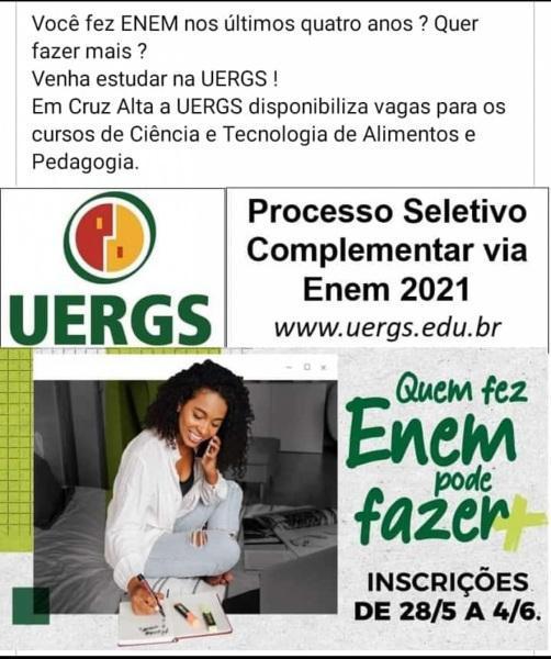 Uergs Unidade de Cruz Alta divulga vagas para ingresso com nota do Enem