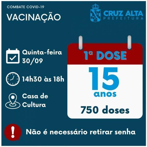 Vacinação contra a Covid-19 tem faixa etária ampliada para 15 anos