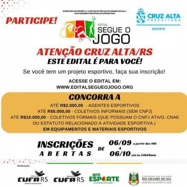 Inscrições seguem abertas para o edital Segue o Jogo