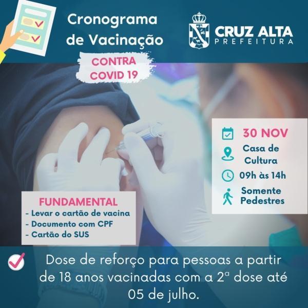 Terça tem aplicação da 3º dose, para quem tomou a 2º dose até 05 de julho