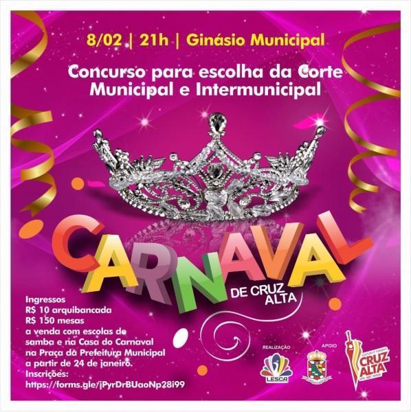 Inscrições abertas para a escolha da Corte Carnavalesca de Cruz Alta.