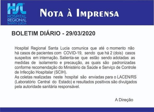 Confira o boletim diário do Hospital Santa Lucia