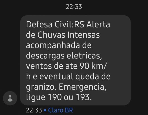 Defesa Civil alerta sobre a possibilidade de temporais na quarta
