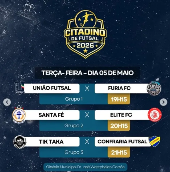 28 EQUIPES: Citadino de Futsal 2026 Começa Na Terça-Feira no Ginásio Municipal