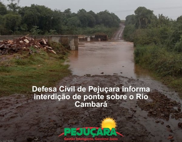 Ponte entre Cruz Alta e Pejuçara é interditada por causa do alto nível da água