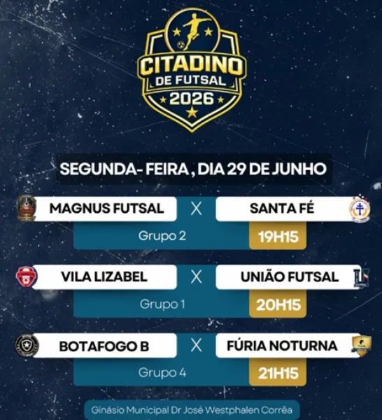 Citadino de Futsal 2026 tem três jogos nesta segunda-feira em Cruz Alta