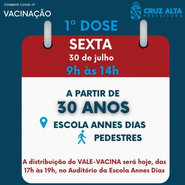 Vacinação contra a Covid-19 retorna para pessoas com 30 anos ou mais na sexta