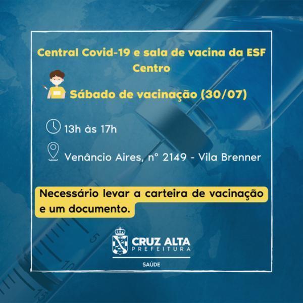 ESF Centro abre neste sábado para campanha de vacinação