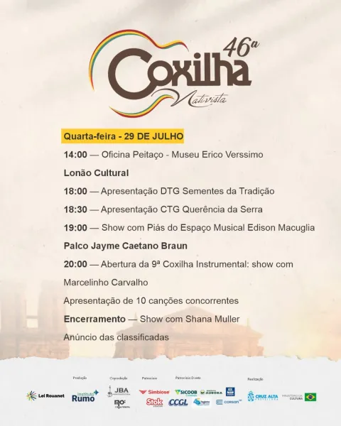 46ª COXILHA NATIVISTA> Festival tem hoje a Fase local adulta e Shana Muller