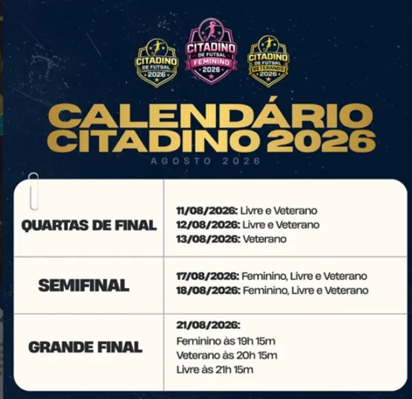 CITADINO DE FUTSAL 2026> Definidas as datas das fases decisivas da competição