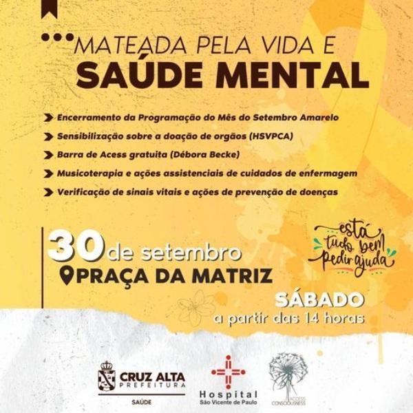 Setembro Amrelo: Mateada Pela Vida é neste sábado na Praça da Matriz