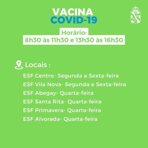 Vacinação contra a Covid-19 nesta terça será somente na ESF Centro