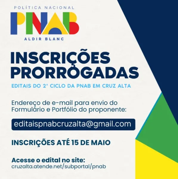Prazo de editais da Lei Aldir Blanc é prorrogado em Cruz Alta