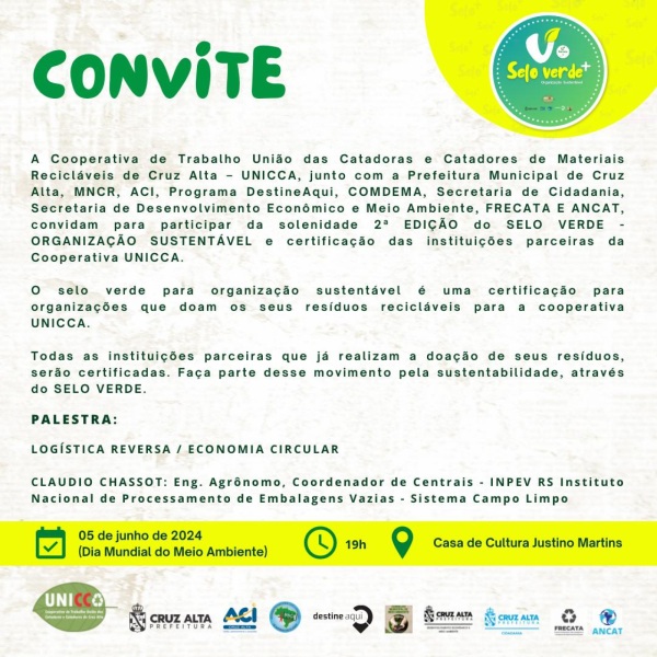 SELO VERDE> Segunda edição da solenidade será na próxima quarta em Cruz Alta
