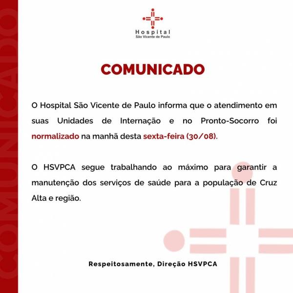 SAÚDE> Atendimento no Hospital São Vicente de Paulo é Restabelecido