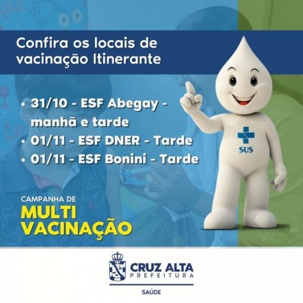Cruz Alta terá vacinação itinerante nesta semana; confira o cronograma