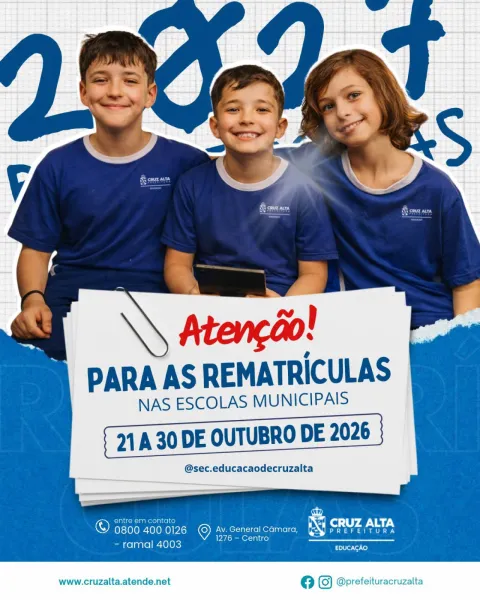 Rematrículas na rede municipal de Cruz Alta terminam nesta sexta-feira dia 30