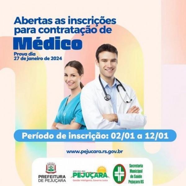 Prefeitura de Pejuçara abre processo seletivo para contratação de médico