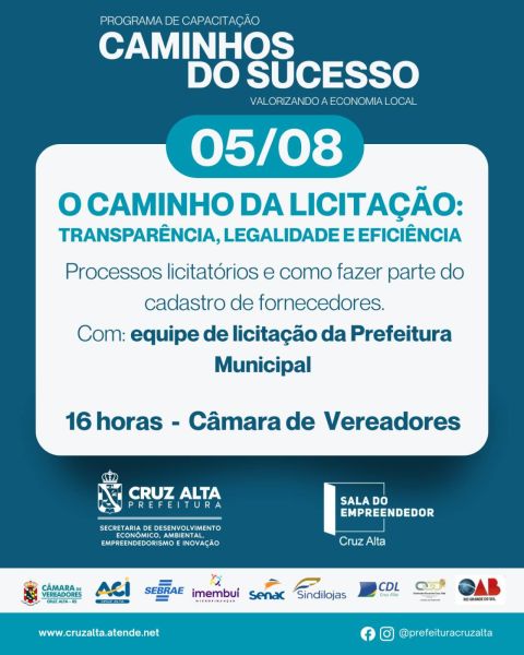 Primeira capacitação do programa Caminhos do Sucesso será na terça-feira 