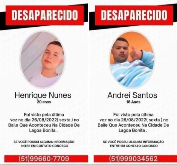 Dois jovens seguem desaparecidos desde sábado na região Centro-Serra do estado