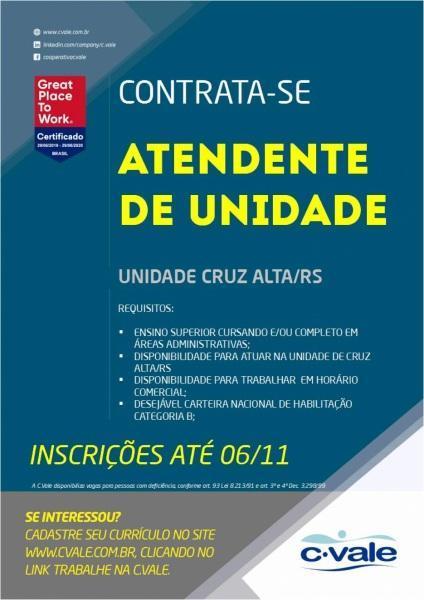 C.Vale divulga oportunidade de emprego