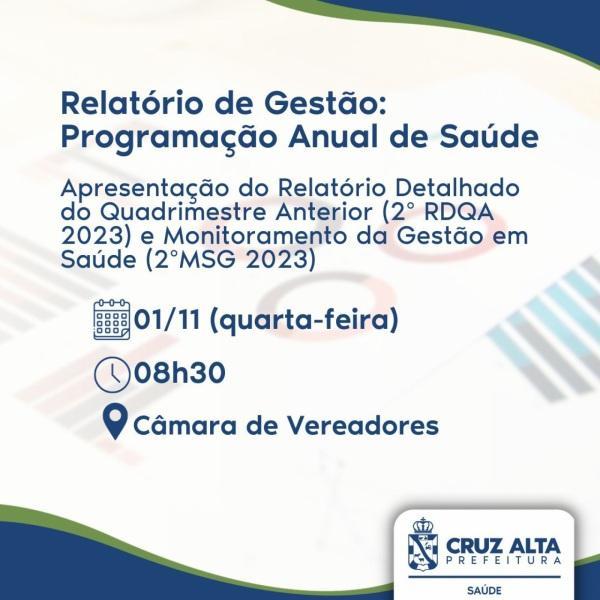 Secretaria de Saúde apresenta hoje o 2º Relatório detalhado de 2023