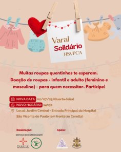 SOLIDARIEDADE> Varal Solidário do São Vicente será hoje, quarta-feira dia 02