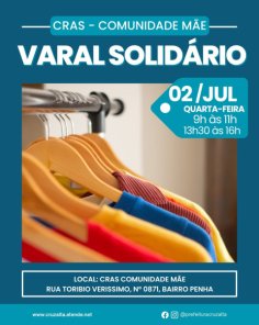 CRAS Mãe promove mais uma edição do Varal Solidário nesta quarta-feira