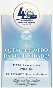 HOJE> Grupo Espírita promove palestra sobre mediunidade em Cruz Alta