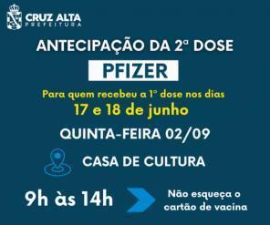 Cruz Alta segue com a vacinação das segundas doses contra a Covid-19