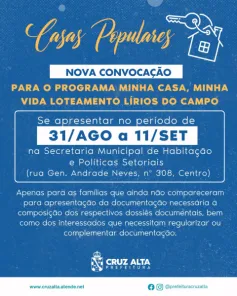 Prefeitura de Cruz Alta convoca famílias para programa habitacional
