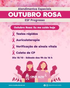 OUTUBRO ROSA> ESFs São  Genaro e Progresso terão horários especiais