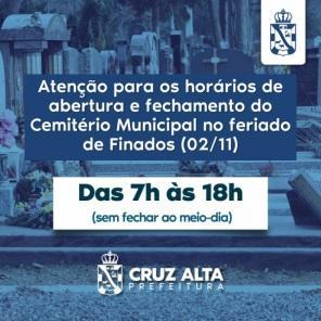 Cemitérios de Cruz Alta devem registrar movimentação intensa no dia de Finados