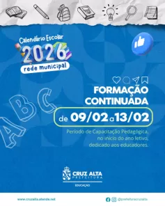 AULAS DIA 19> Calendário Escolar 2026 organiza ano letivo da rede municipal