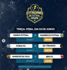 Citadino de Futsal 2026 tem três partidas nesta terça-feira