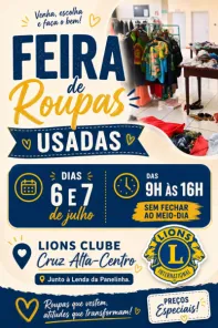Feira de roupas usadas do Lions ocorre dias 6 e 7 em Cruz Alta