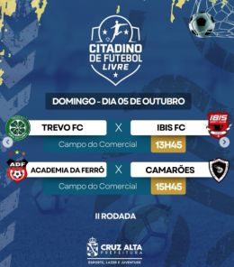HOJE> Campeonato Citadino de Futebol de Campo tem 06 jogos na 2ª Rodada