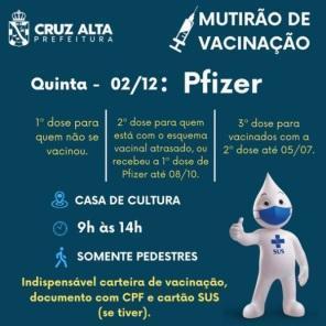 Mutirão de Vacinação contra a covid-19 é nesta quinta-feira em Cruz Alta
