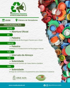 Cruz Alta sedia 1º Seminário Regional de Reciclagem Popular nesta quinta-feira