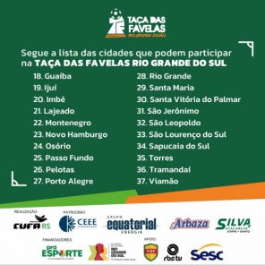 TERMINA HOJE O PRAZO> Para inscrições da Taça das Favelas RS 2024