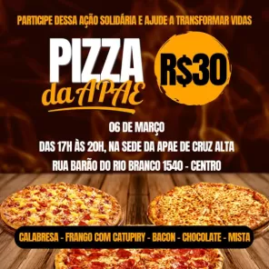 APAE de Cruz Alta promove ação solidária com venda de pizzas nesta sexta-feira
