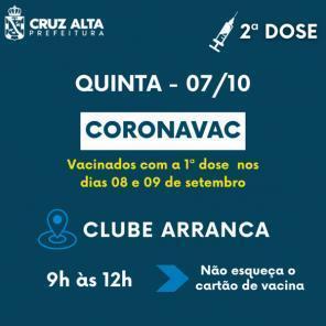 Cruz Alta realiza aplicação de segunda dose de vacina na quarta e quinta-feira
